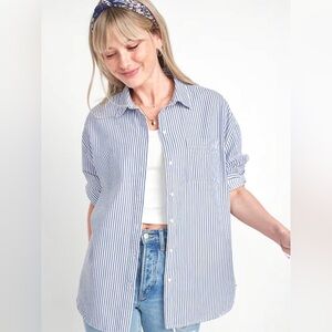 NEW Old Navy Women’s Pin-Stripe Tunic Button Up Blouse